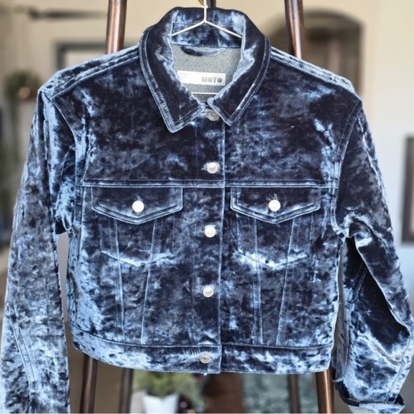 Topshop Jackets & Blazers - Topshop MOTO Rare Velvet Jean Jacket - Dark Blue Sz 6